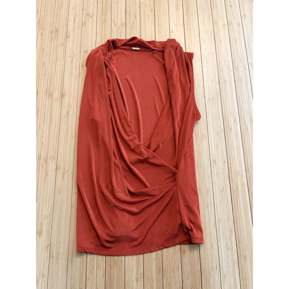 Tahari Women’s Size Large Rust Orange Sleeveless Faux Wrap Blouse